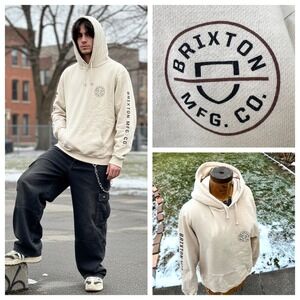 Brixton Crest‎ Hoodie Mens L Graphic Sleeve Oversized Skater Streetwear Grunge